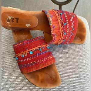 ART EFFECTS-BOHO Sandals, made in Brazil woolen weaved belt with turquoise used